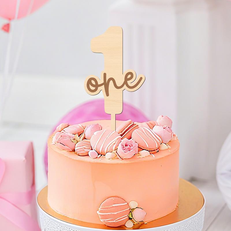 NUBECOM First Birthday Cake Topper One Cake Topper Wooden Number with Letter One Cake Decorations for Baby Shower Decorations