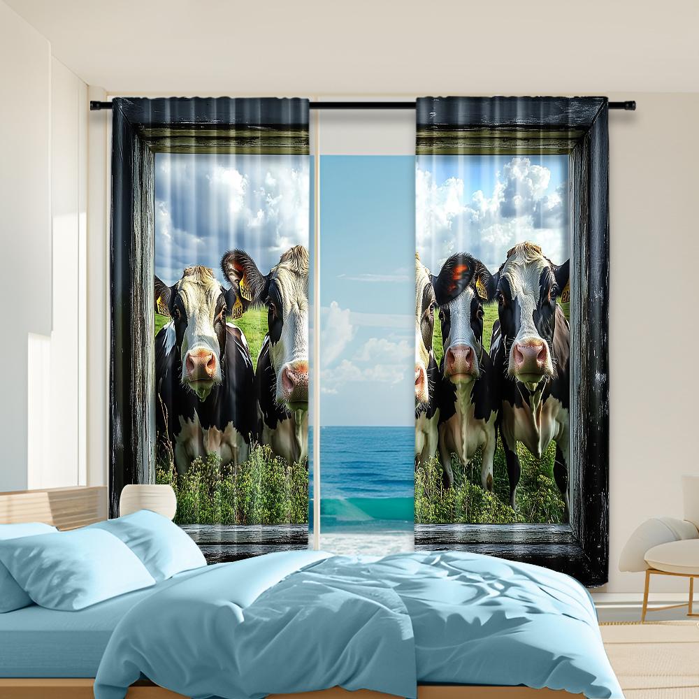 

Set Of 2 Versatile Polyester Transparent Curtains Home Decoration Cow Use Bedrooms Living Rooms Curtain Perfect For Great Room W100*H70(CM)-Rod Pocket&2PCS