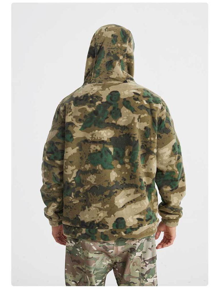 Men's Winter Camouflage Hooded Sweatshirt - Thick Fleece Lined, Warm, Outdoor Tactical Sport