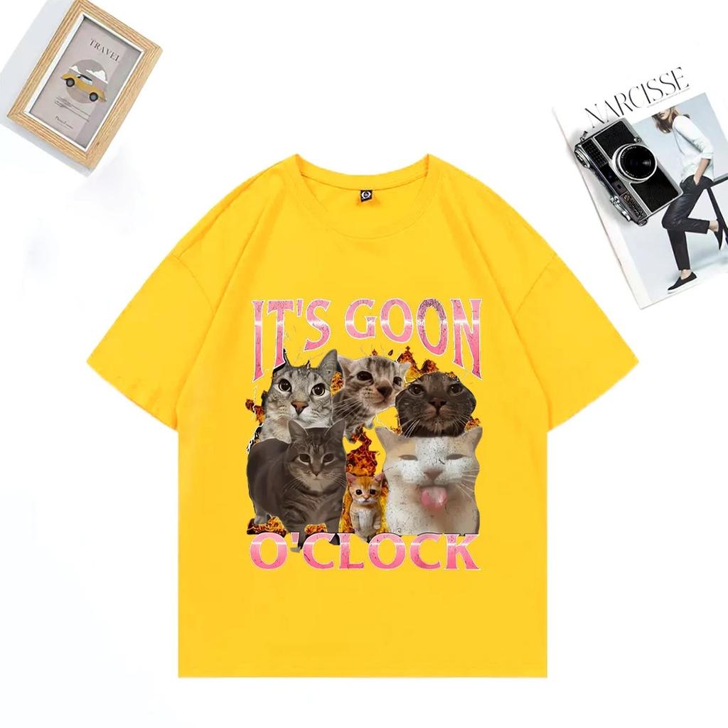 Funny _IT's GOON O'CLOCK cat Graphics T Shirt Men Women Casual Hip Hop streetwear T-shirt Cotton Short Sleeve Oversized clothes