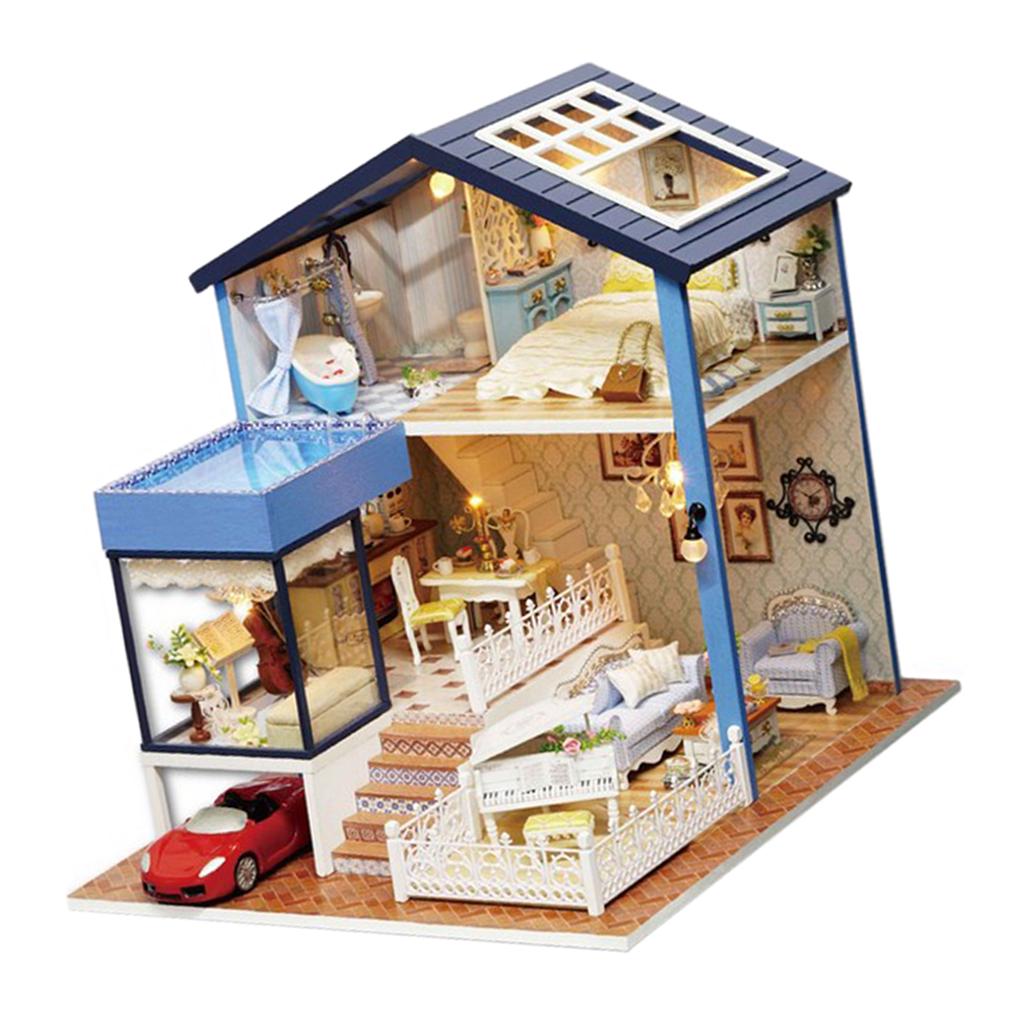 1/24 DIY Miniature Seattle Dollhouse Kits with Furniture Model Kids
