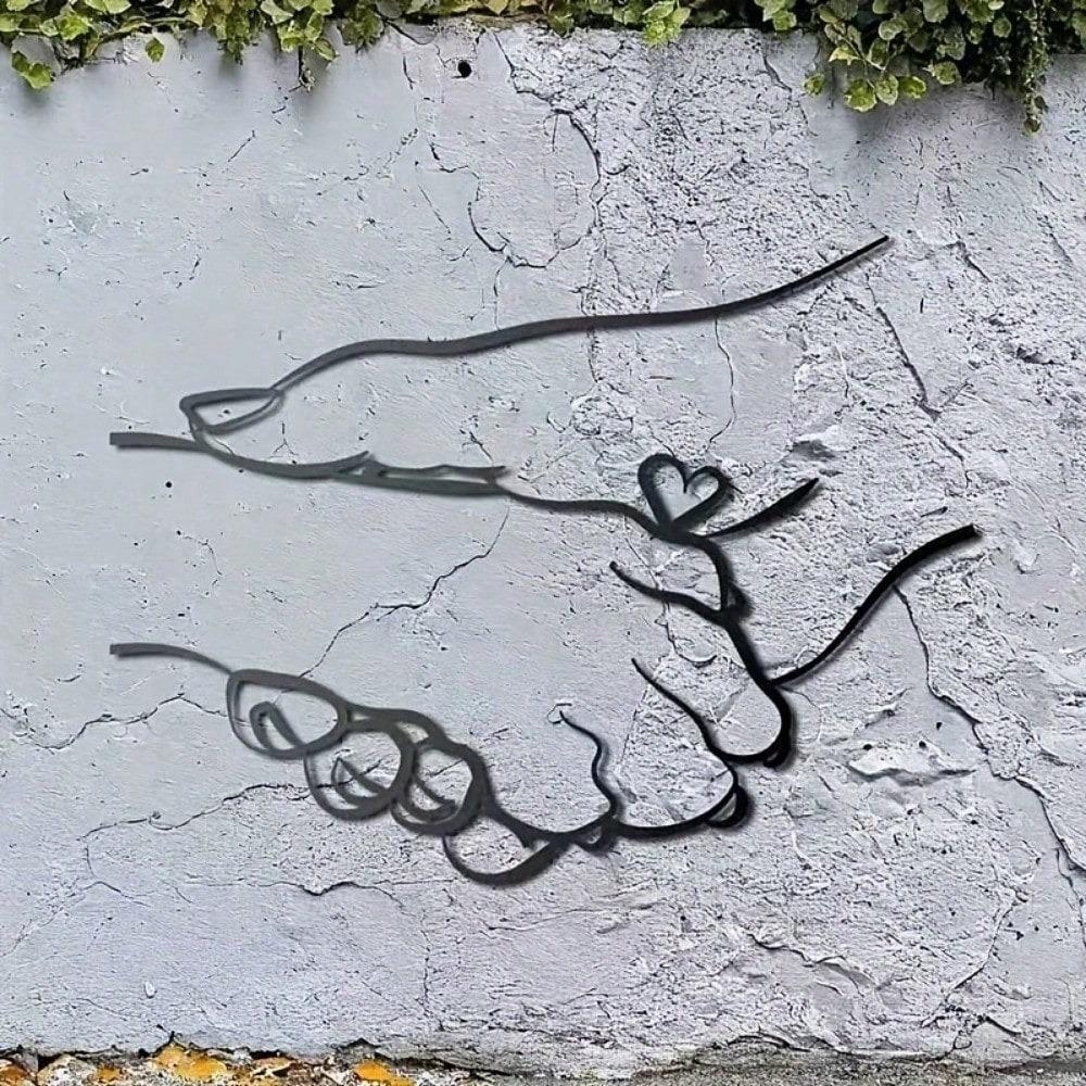 Shaking Hands with Pet Dog Minimalisty Metal Wall Art - Modern Home Decor for Bedroom, Living Room, or Bathroom. Waterproof, Rustproof  Installation.