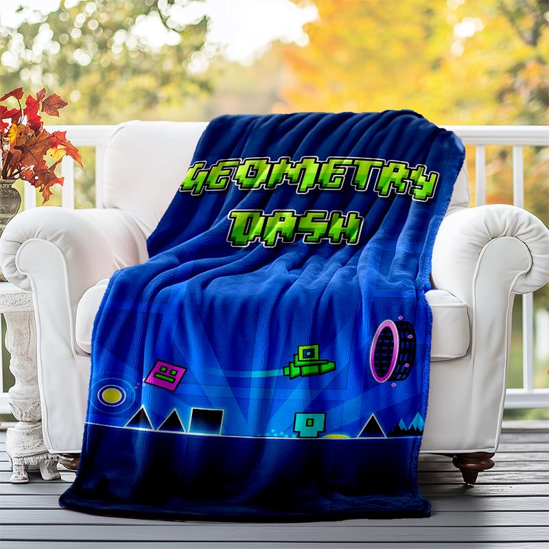 Geometry Dash Flannel Blanket Soft All-Season Throw, Design for Camping, Car Travel, Hiking Sofa, Bed, Office Perfect Gift for Parties