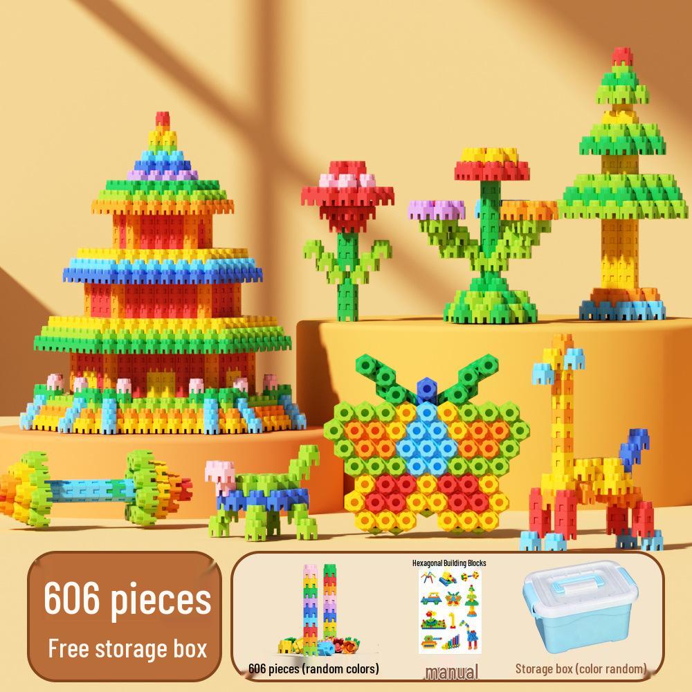 Hexagonal Building Blocks: DIY Educational Toy with Storage Box for 3D Architecture Assembly