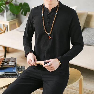 Herren Frühling und Sommer Anzug im chinesischen Stil Übergröße Langarm-T-Shirt + Hose Zweiteiliges Set