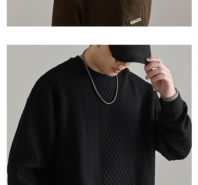 Retro Trendy Textured Jacquard Round Neck Sweatshirt for Men - Loose Fit, Plus Size Friendly, Casual Long Sleeve Top