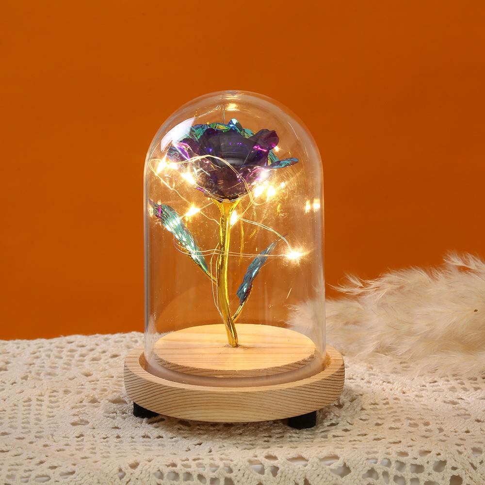 Rose immortal flower glass cover tabletop ornament Christmas atmosphere light birthday gift exquisite glass cover gold leaf flower