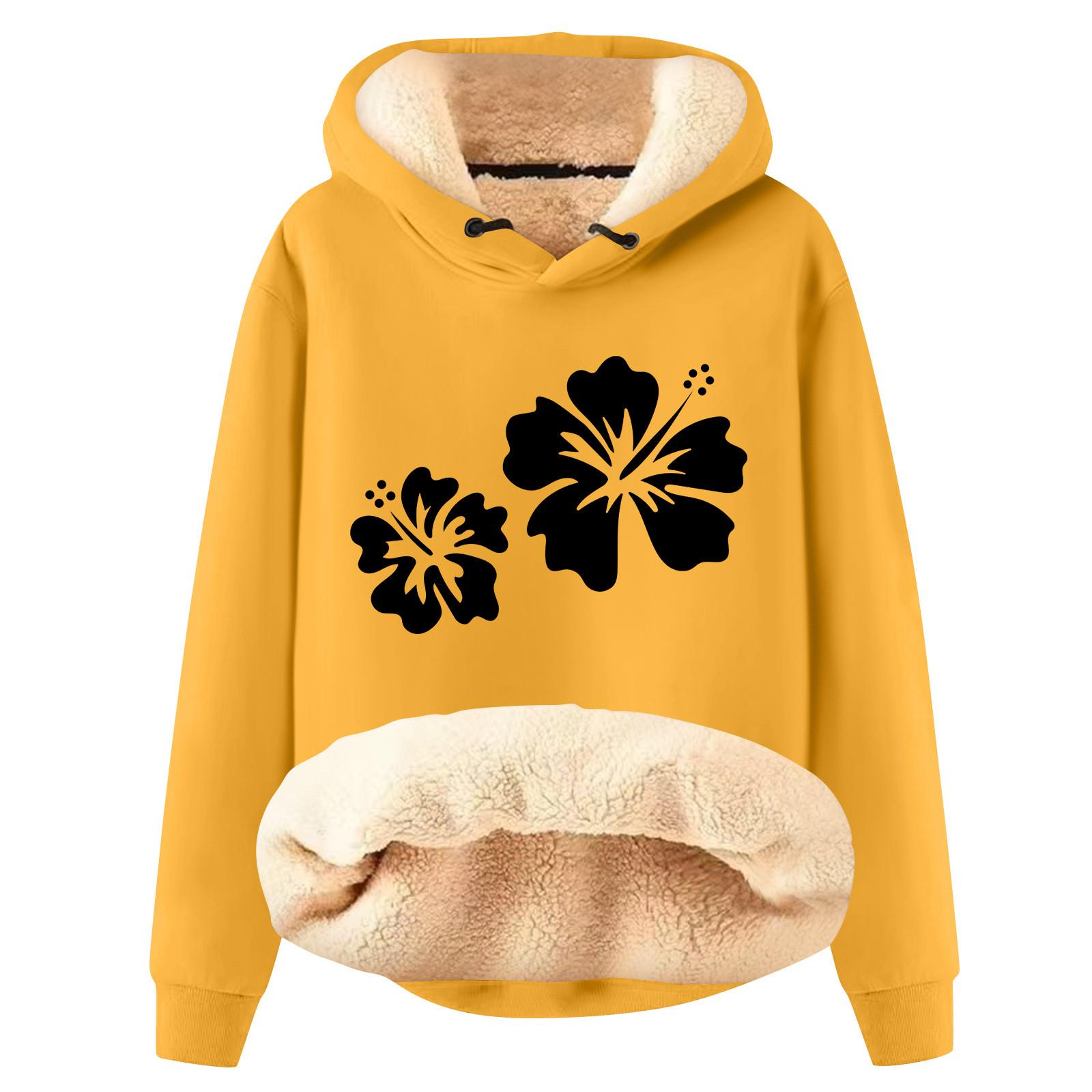 

Женская модная плюшевая теплая свободная толстовка с капюшоном и принтом XL жёлтый