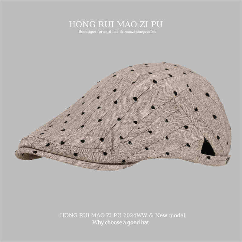 New retro fashion striped beret women's spring thin big head circumference showing face small versatile forward hat