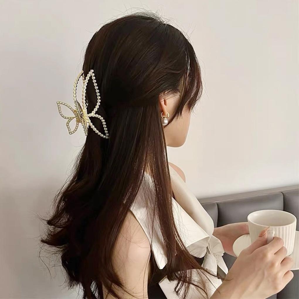Gold Metal Ribbon Pearl Hair Clip