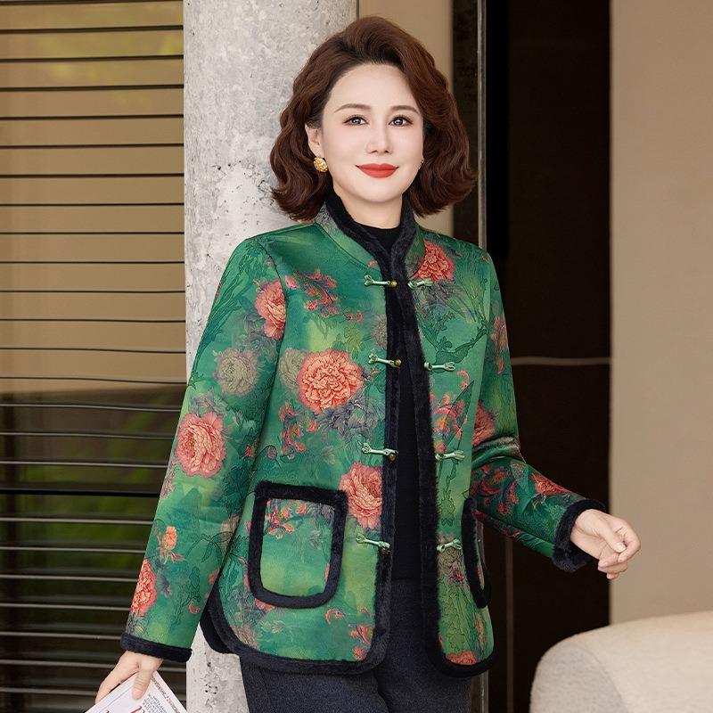 

Женская осенне-зимняя куртка с хлопковой набивкой, старая одежда, пальто средней длины, женская одежда для сохранения тепла 5XL [recommended 150-80kg] зелёный