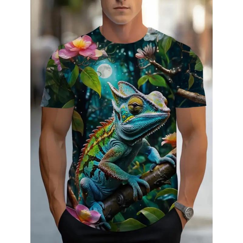 

Мужская футболка с 3D-принтом «Тропическая ящерица и цветок», летняя, энергичная, с круглым вырезом, с коротким рукавом, дышащая, повседневный топ 6XL