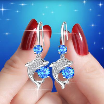 Dolphin Drop Earrings for Women Blue Pink White Dangle Stone Round Small Earrings Wedding Jewelry Fashion Animal Earrings
