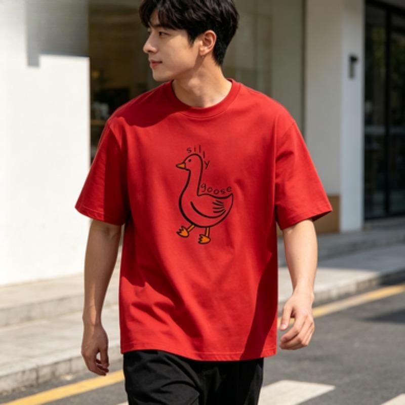 Cute Silly Goose Graphic Unisexs Cotton Crew Neck Tee Minimalist Line Drawing Soft Daily Regular Fit Unisexs Top