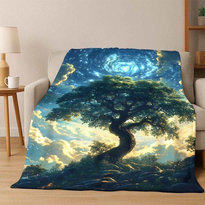 Tree of Life Nordic Mythology Yggdrasil Nature Cartoon Flannel Blanket Soft Throw Blanket for Bedroom Living Room Bed Travel Kid