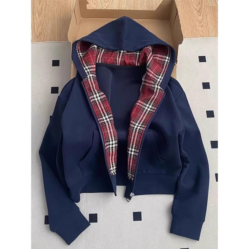 

Женская толстовка с капюшоном в американском стиле, костюм-двойка, новая коллекция 2025, короткая на молнии, с длинным рукавом, корейский ленивый шик, ранняя осень. M - Long Sleeve, Loose, Thin