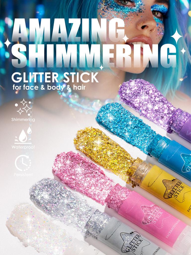 Glitter Stick for Body Art - Portable Shimmer Gel with Sequins, Sparkling Festival & Party Makeup for Face, Hair, Mardi Gras