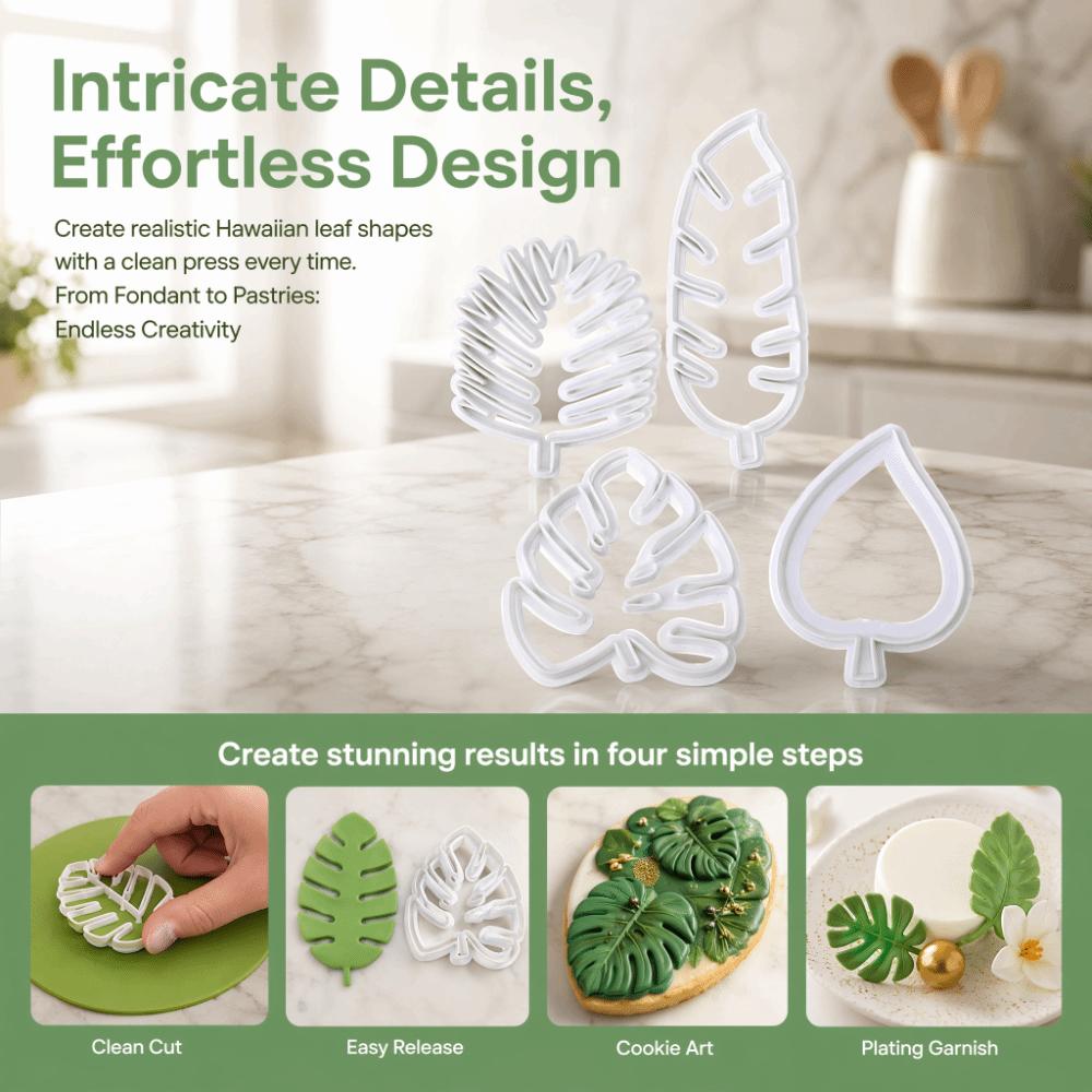 4PCS Raised Edges Fondant Cutters Non-Stick Cutting Mold Compact Leaf Cutters  Cookie Making