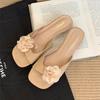 Fashion Wedge Flat Slippers Women Summer Sexy Peep Toe Slides Sandals Elegant Flower Decorative Flat Sandals for Women Designer Shoes