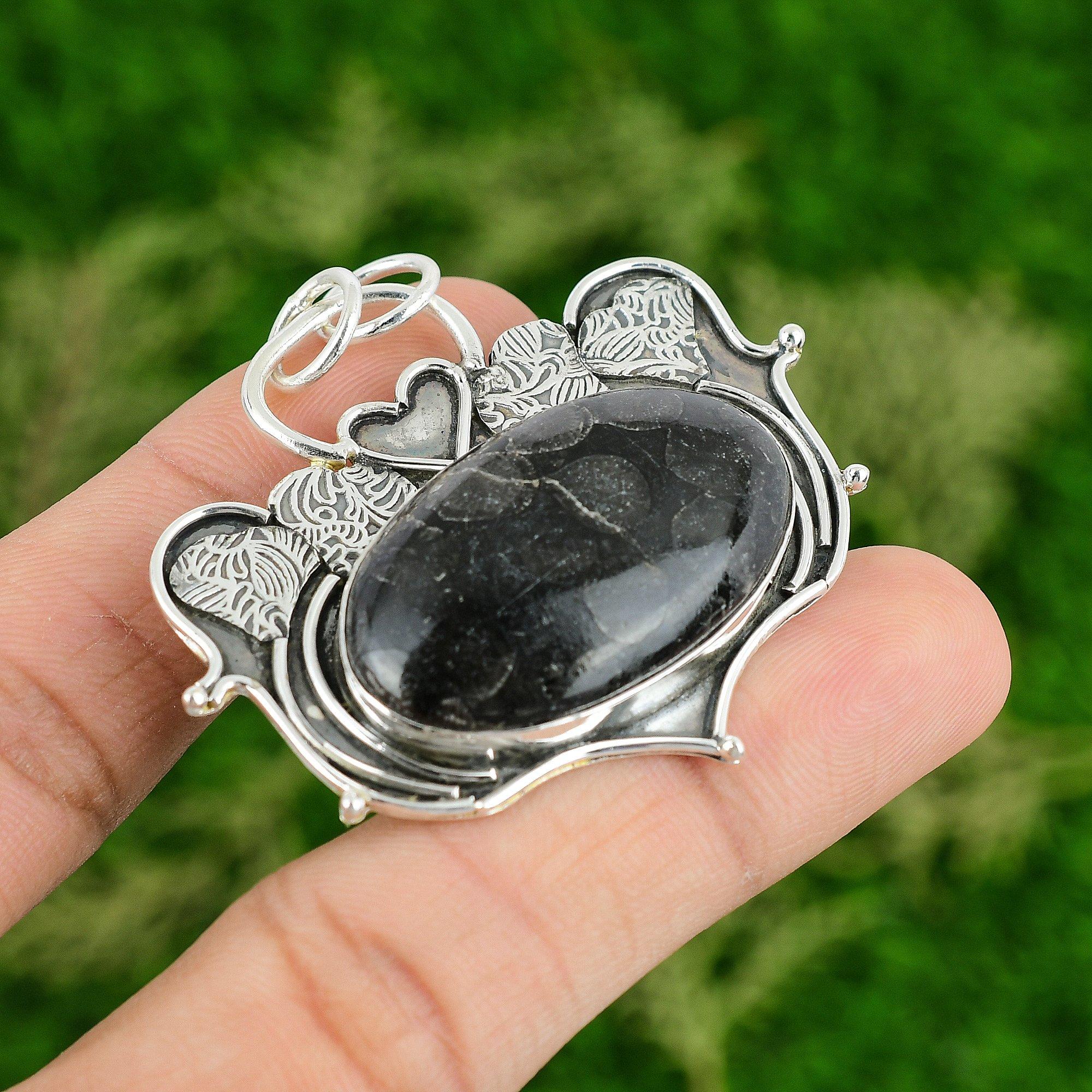 

Daughters Day Sale Root Chakra Black Fossil Coral Stone Sterling Silver Pendant