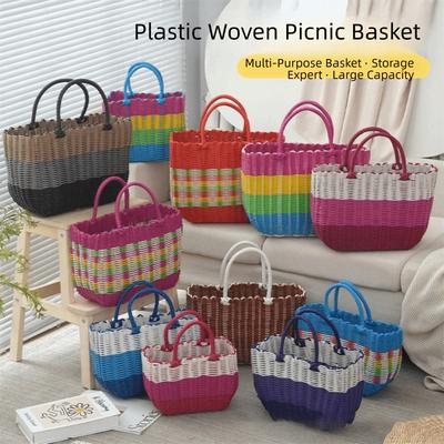 Moda Plástico Plástico Cesta Tejida Tejida Grande para Baño Cesta de Almacenamiento de Gama Alta Baño