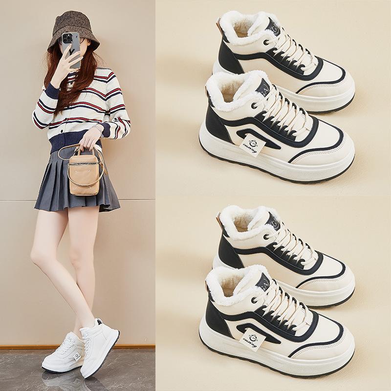 Winter Warm Snow Boots for Women Non-Slip Chunky Platform Sneakers With Faux Fur Lined Lace-Up Tennis Walking Shoes Women's Comfortable Short Booties