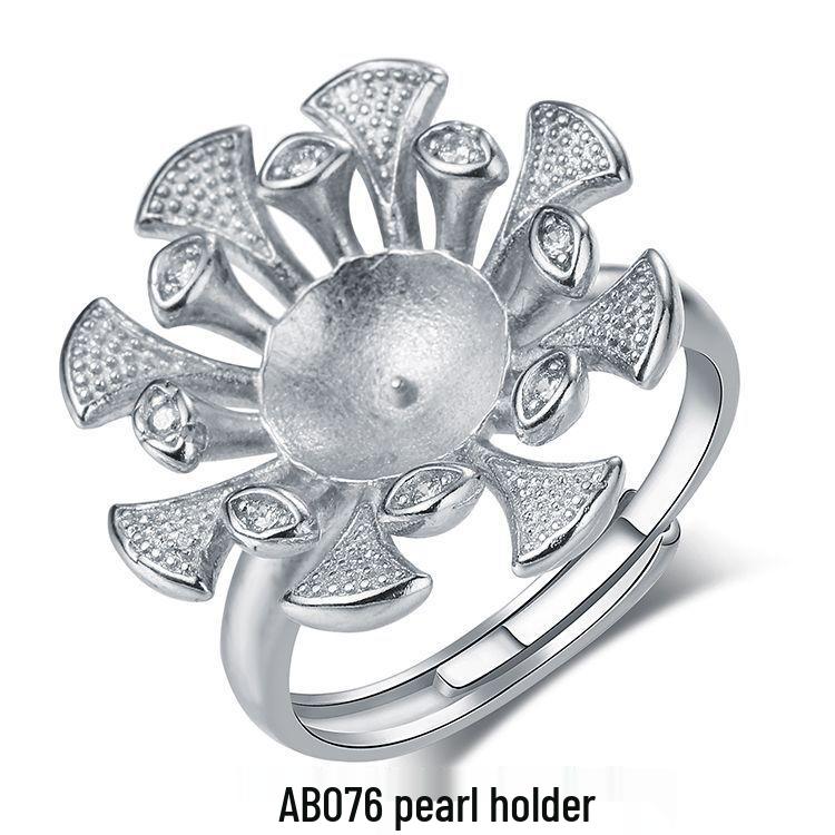 925 Silver Plated Open DIY Ring Base with Amber Gemstone for Women