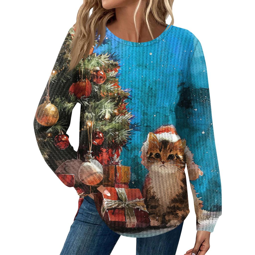 Women's Fashion Long Sleeve Christmas Loose Long Sleeve Round Neck Casual Top