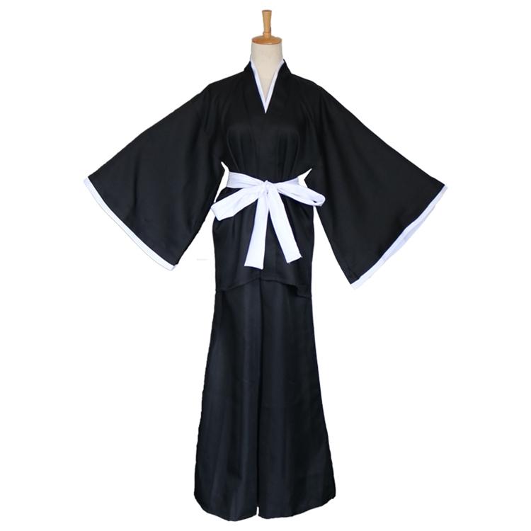 Bleach Cosplay Costumes Ichigo Kurosaki Wigs Ichigo Men Black Cloak With Straw Sandals BLACK WHITE Tops and Pants Set