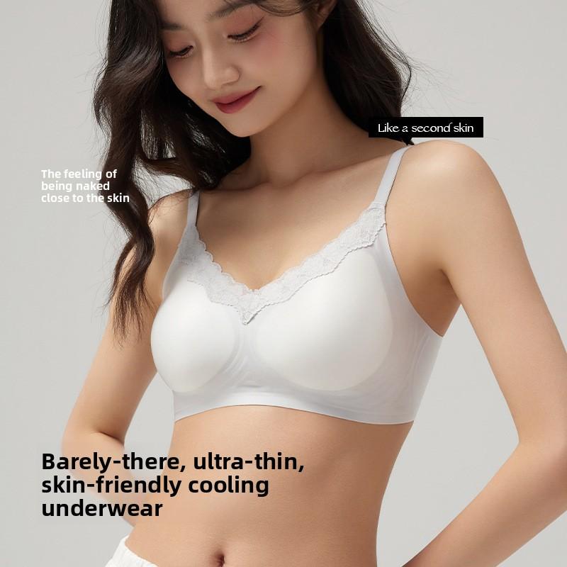 Lace Cooling Seamless Wireless Bra, Breathable Push Up Anti-Sag Side Gathering Back Hook Women Bra