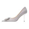 Rhinestone Square Buckle High Heels Women's Spring New Pointed Head Thin Heel Shallow Mouth Single Shoes Wedding Shoes