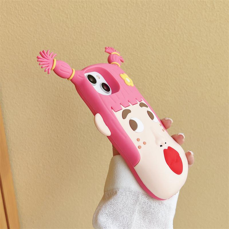 Cartoon 3D Red Lip Ugly Girl Silicone Phone Case for iPhone 14 Pro Max 11 12 13 Pro Max Super Cute Braid Protection Cove