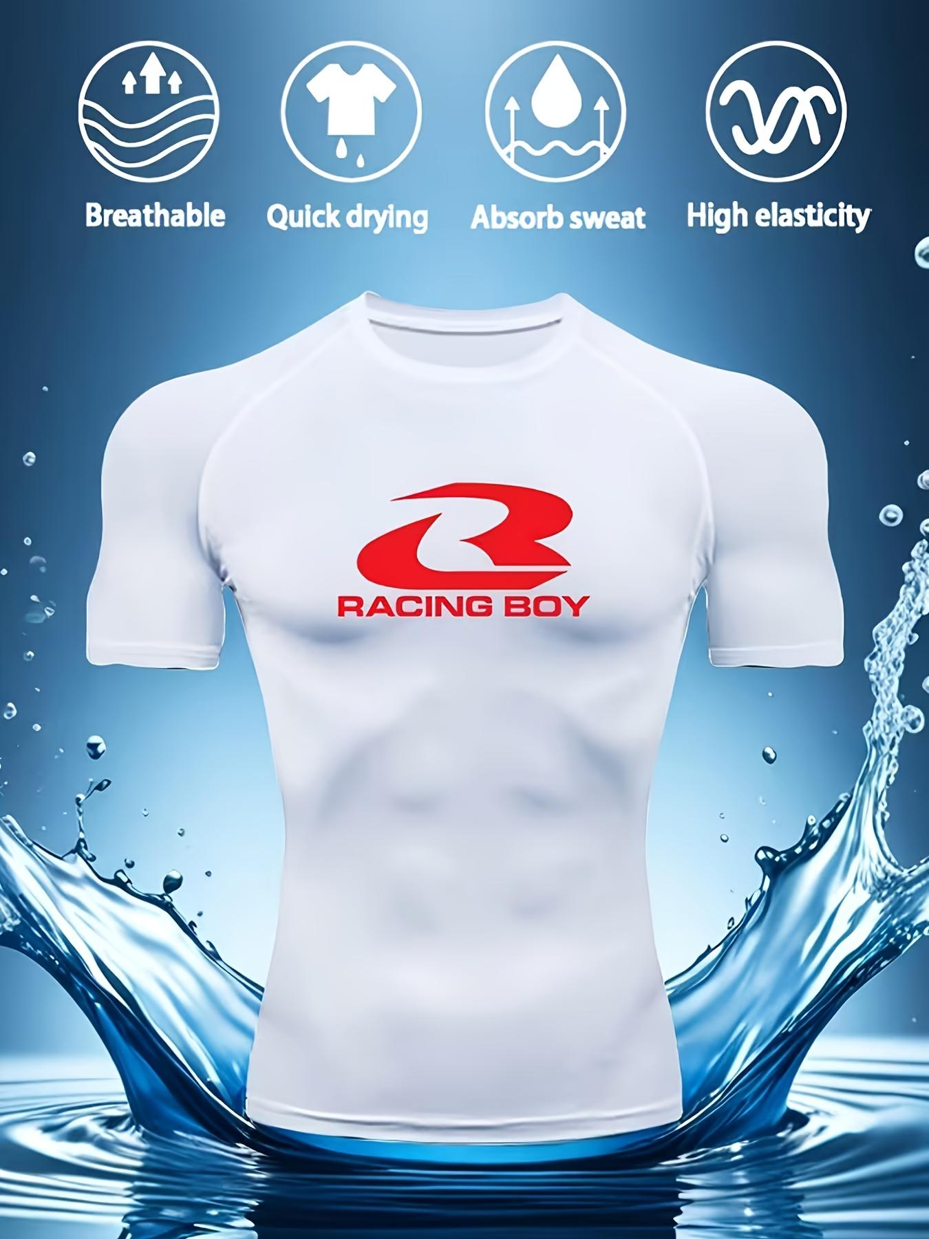 Men s Chest Racing Boy Speed Symbol Print Compression Shirt High Elasticity Moisture Wicking Sportswear S белый