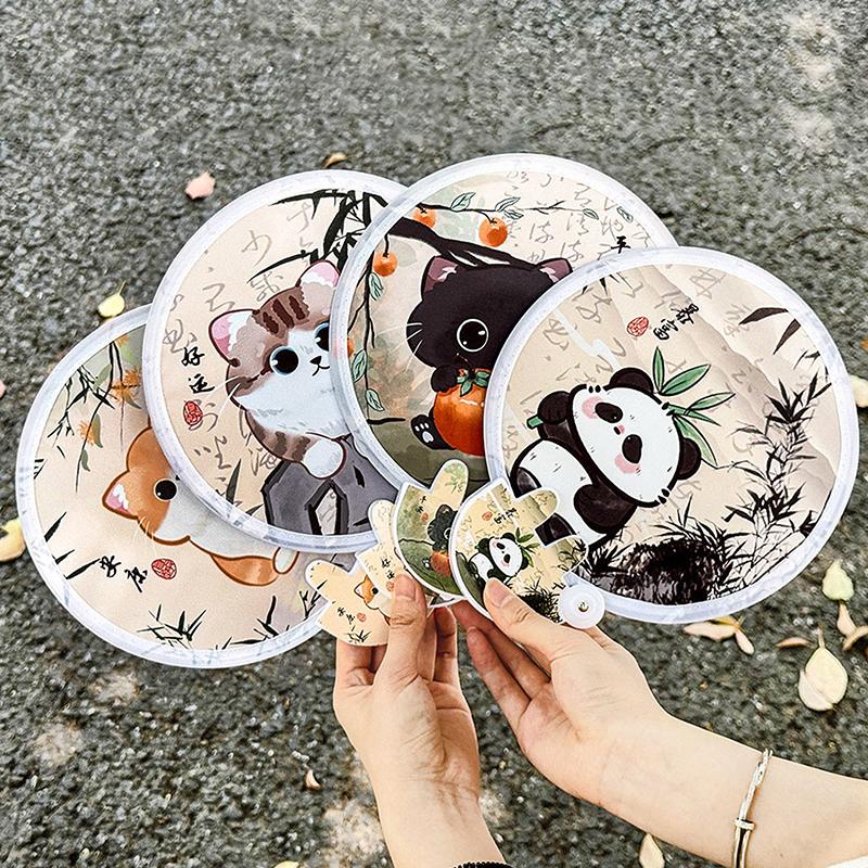 Portable Cartoon Folding Fan Kawaii Creative Foldable Fan Cool Summer Hand Fan Flying Disk Pocket Cloth Fan Gifts For Kids