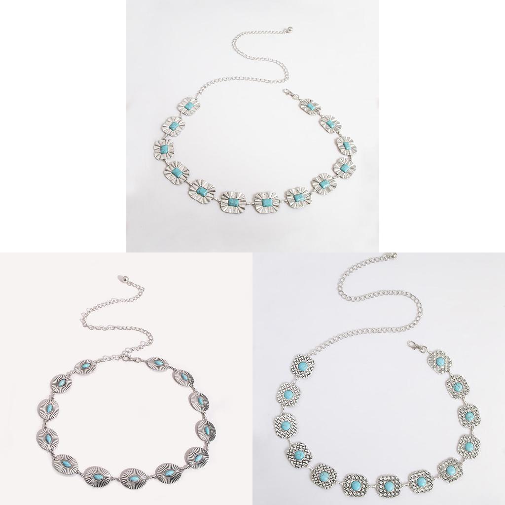 Ladies Turquoise Geometric Vintage Metal Waist Chain With Eye Design For Stylish Women