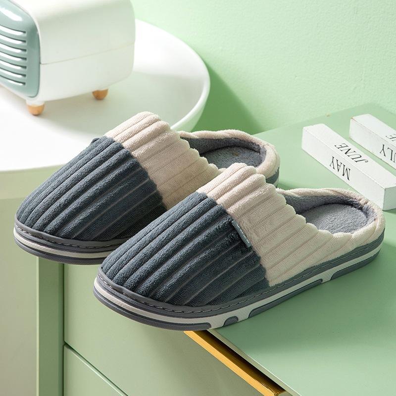 Unisex Frühling Kord Baumwoll Hausschuhe Damen Winter Heimtextilien Indoor Warme Karomuster Plüsch Hausschuhe für Paare 36-45