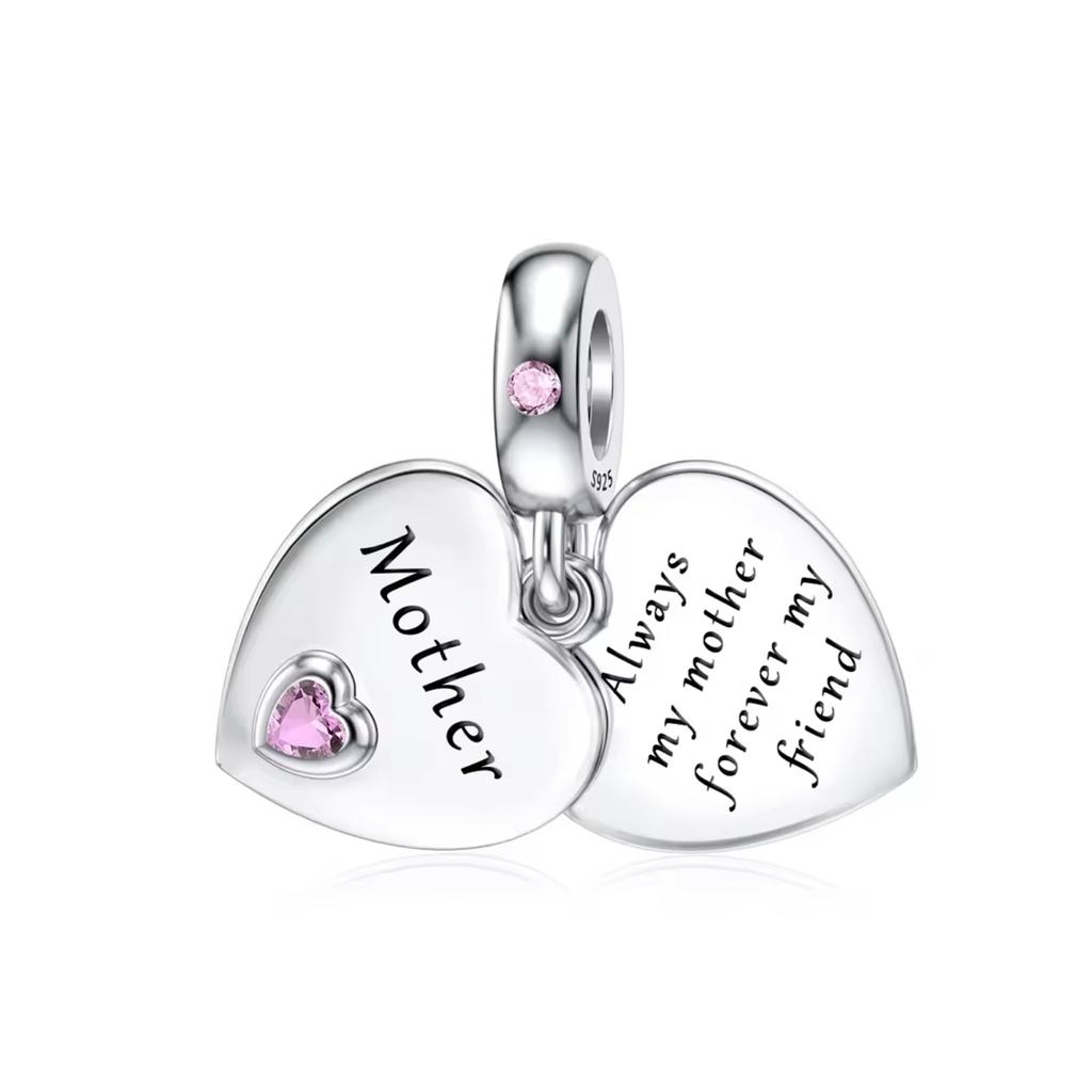 Copper Mother Sisters Daughter Friend Pink Heart-Shaped Charm Pendant Fit For Original Pendant Bracelet Diy Women'S Jewelry