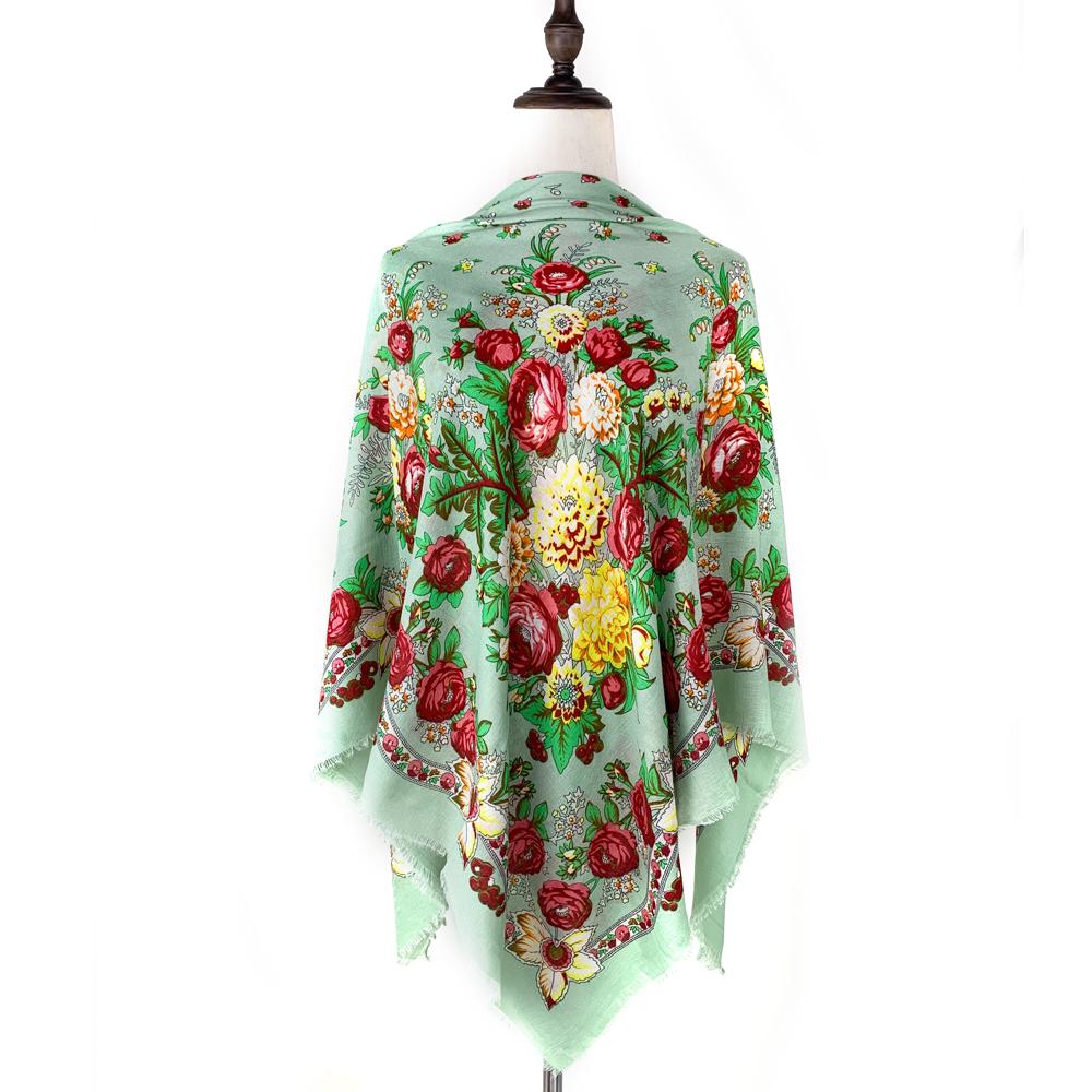 130*130cm Breathable Thin Russian Square Scarf Women Luxury Floral Print Ukrainian Shawl Bandana Foulard Beach Stoles Scarves
