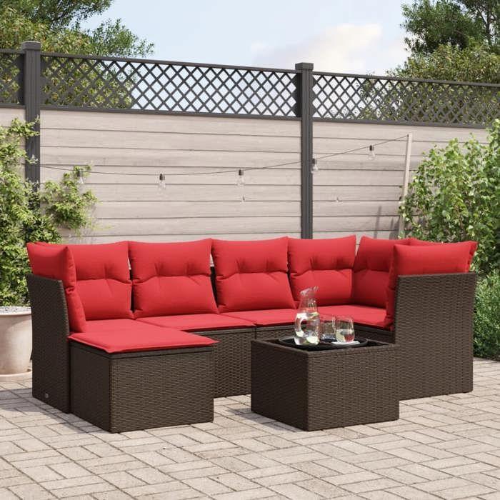 VidaXL Salon de Jardin avec Coussins 7 pcs, Canapés avec Pieds Réglables, Ensemble de Meubles d'Extérieur Patio Terrasse 3217964