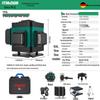 12-Line Green Laser Level with Infrared, Outdoor Strobe, Wall & Floor Mount, Automatic Leveling, Water-Resistant