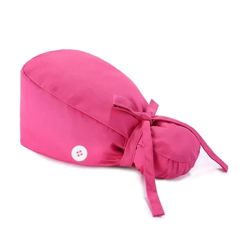 Adjustable HeadCover With Sweatband Men Women Bouffant Hat Pure Colour Cotton Hats Surgical Scrub Cap