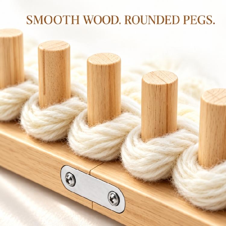 Pegs-Rail Blanket Frame Set with Table-Clamp Hardware, Adjustable Wood Weaving Setups for Bulky Yarns Blanket, Throw, and Tapestry Projects