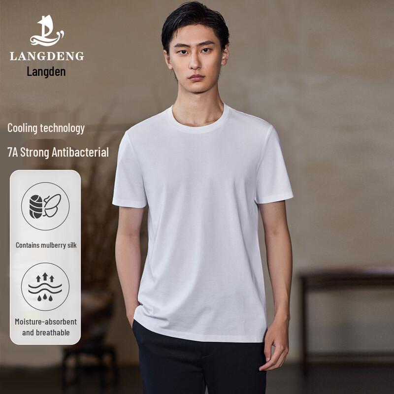 Langdeng Men's 2025 Summer Silk Blend Cooling Round Neck T-Shirt