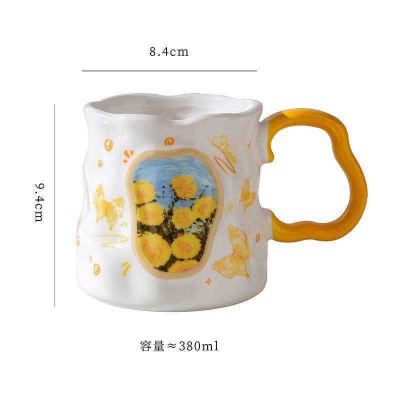 Oil Painting Wind Butterfly Love Flower Mug Coffee Cup Ceramic Water Cup Wind Breakfast Cup Girls Gift Niche