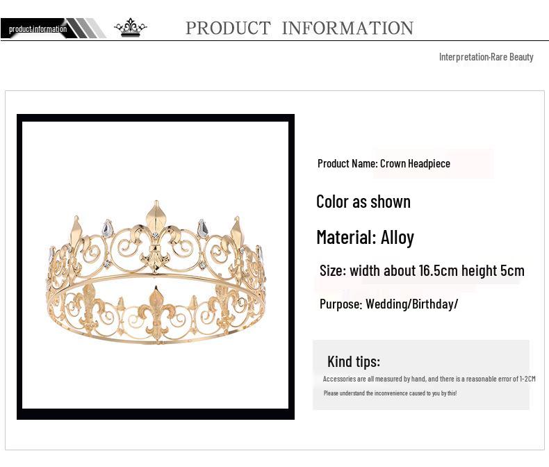 Europäische und amerikanische Barock Strasslegierungskrone für Männer und Frauen - Party- und Abschlussball-Kopfschmuck