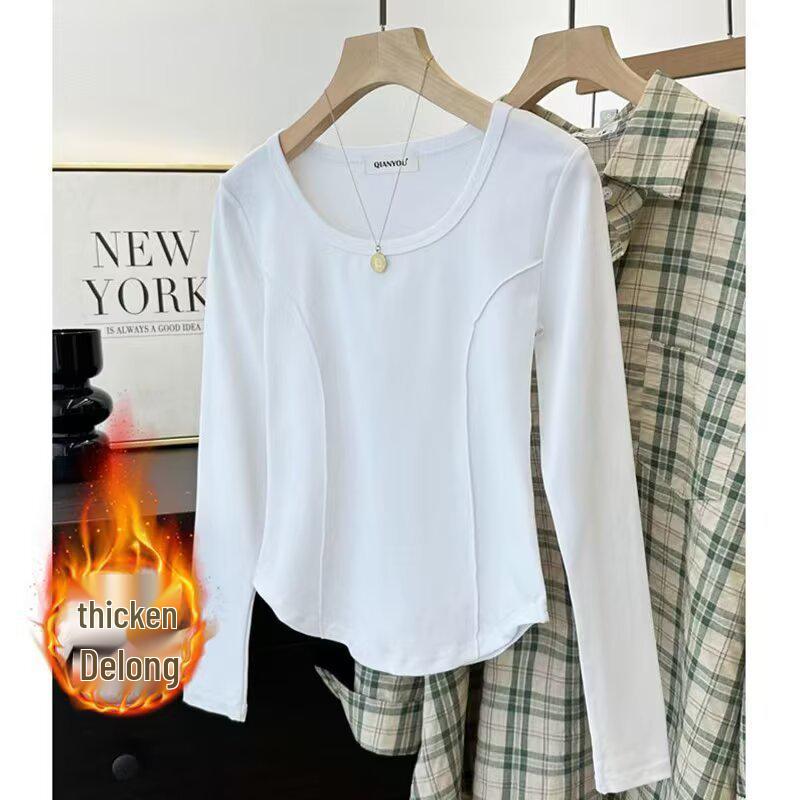 Chic Women's U-Neck Long-Sleeve Slim-Fit Top - Trendy, Flattering Base Layer for Spring/Autumn