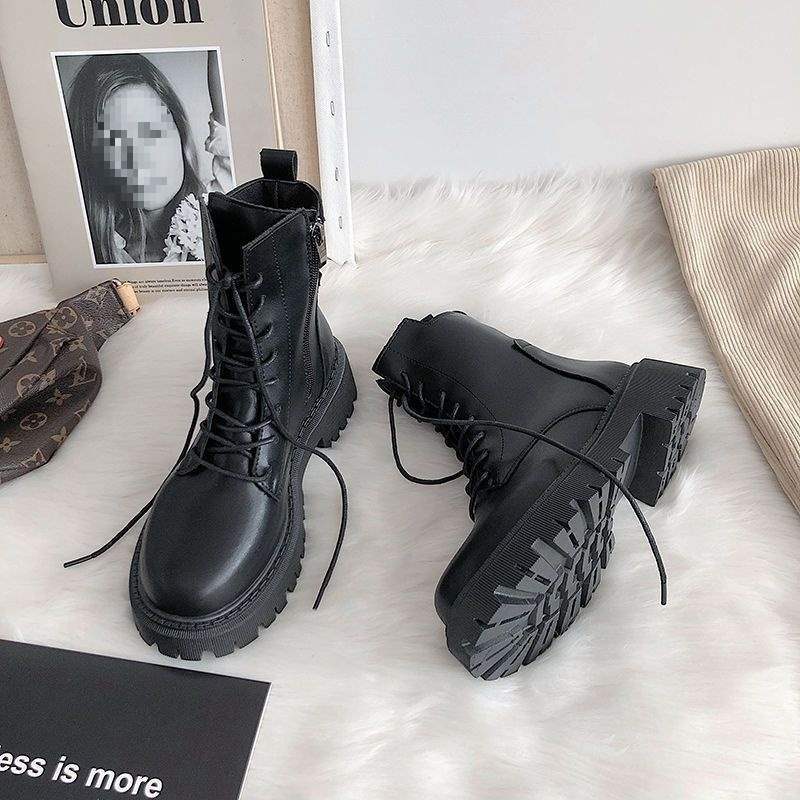 Winter Martin boots women's British style 2025 new autumn and winter velvet platform short boots locomotive single boots lace-up short boots