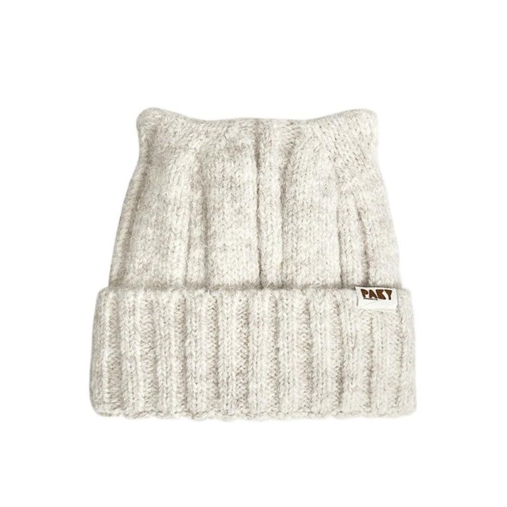 Windproof Knitted Pullover Hat Wool Women Beanie Hats Cute Cat Ears Hat  Female