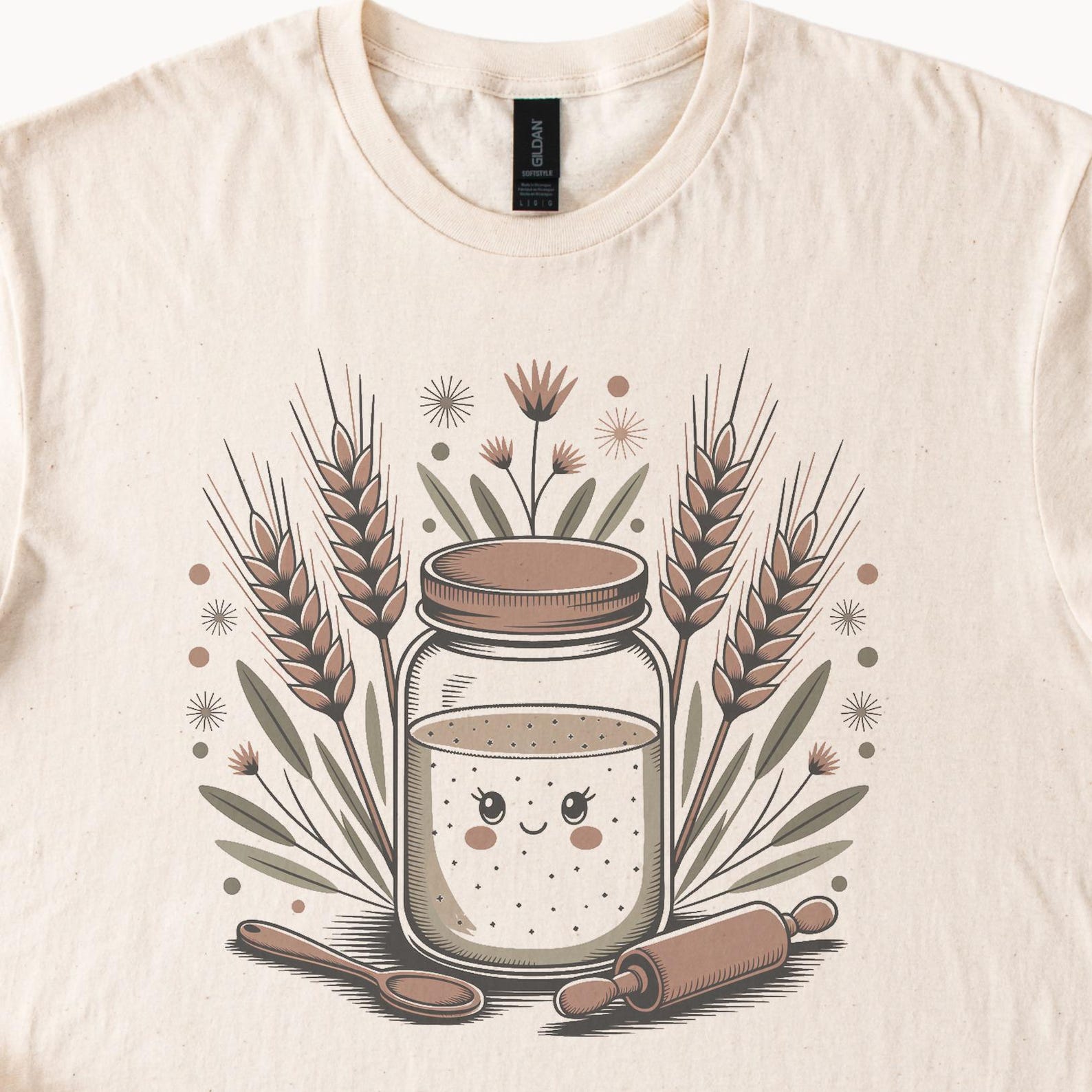 Cute Sourdough Starter Jar Graphic Tee Boho Baking Design Hand-Drawn Style 110