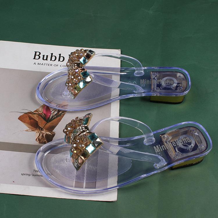 Yuzhihao Women s Fashionable Low-Heel Metal Beaded Flip-Flops for Summer Beachwear 36